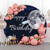 Lofaris Galaxy Rocket Round Happy Birthday Backdrop For Party